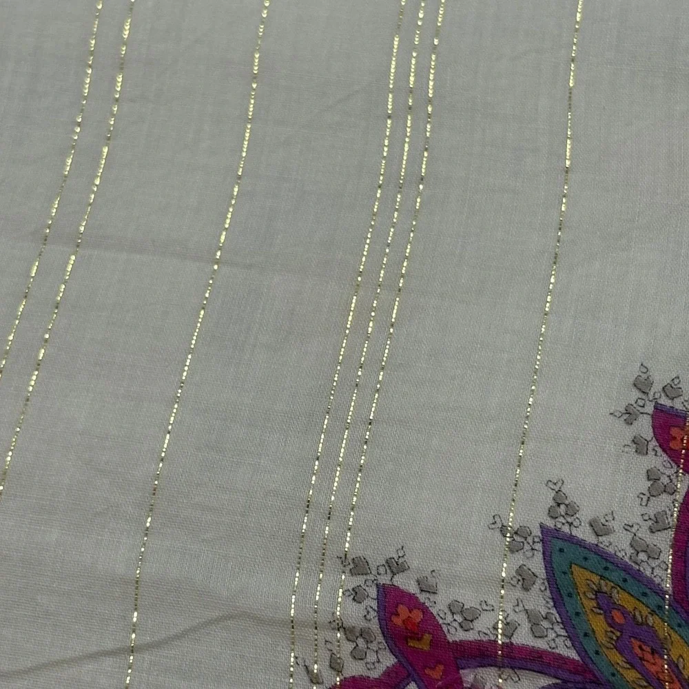 VTG DIOR Scarf Handkerchief Floral Paisley Metallic Stripe Cotton Pink Cream 20